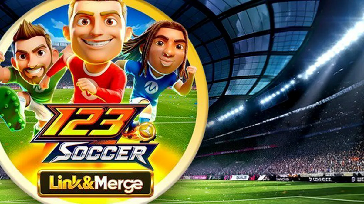 Interface do jogo de slot 123 Soccer Link&Merge com tema de futebol
