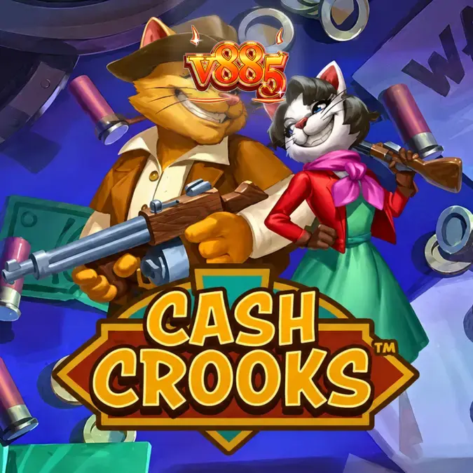 Betty e Clyve, os gatos protagonistas do slot Cash Crooks em um cenário de banco dos anos 30.